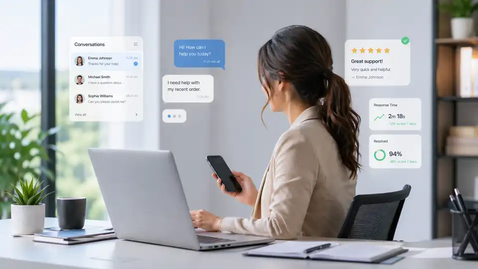 Equipo de atención al cliente usando una plataforma digital con conversaciones centralizadas