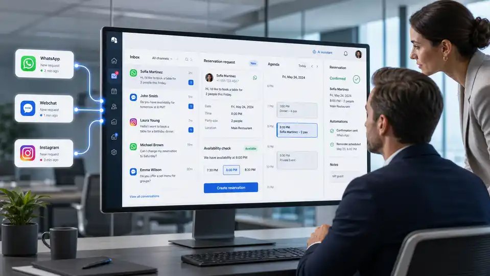 Empresa gestionando reservas con IA desde varios canales conectados